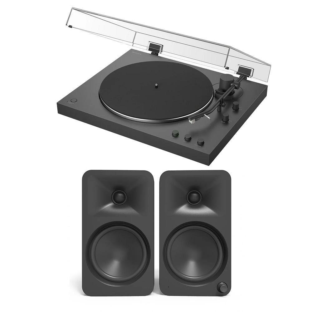 Sony PSLX3BT Fully Automatic Bluetooth Turntable With Kanto ORA4 Powerd Bluetooth Speakers Pair Hi-Fi Package