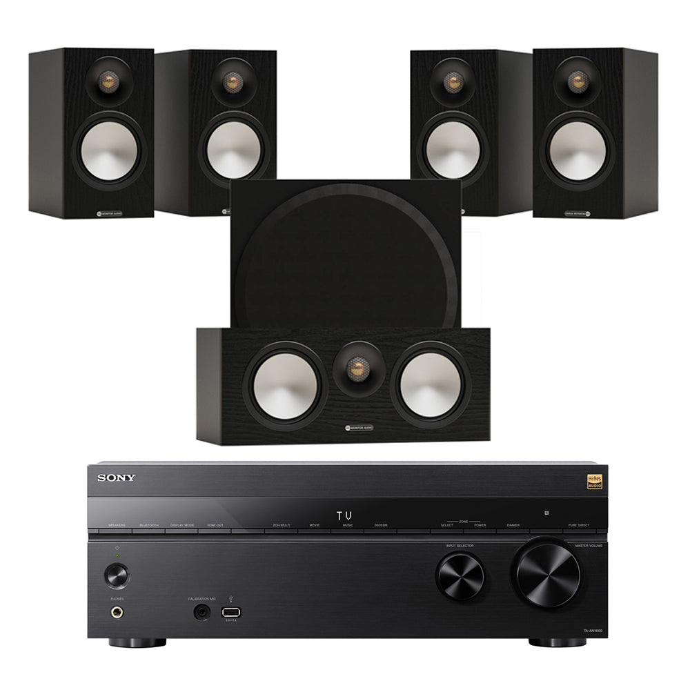 Sony TA-AN1000 8K 7.2 Ch Dolby Atmos AV Amplifier with Monitor Audio Bronze 50 7G 5.1 Speaker Package - Black