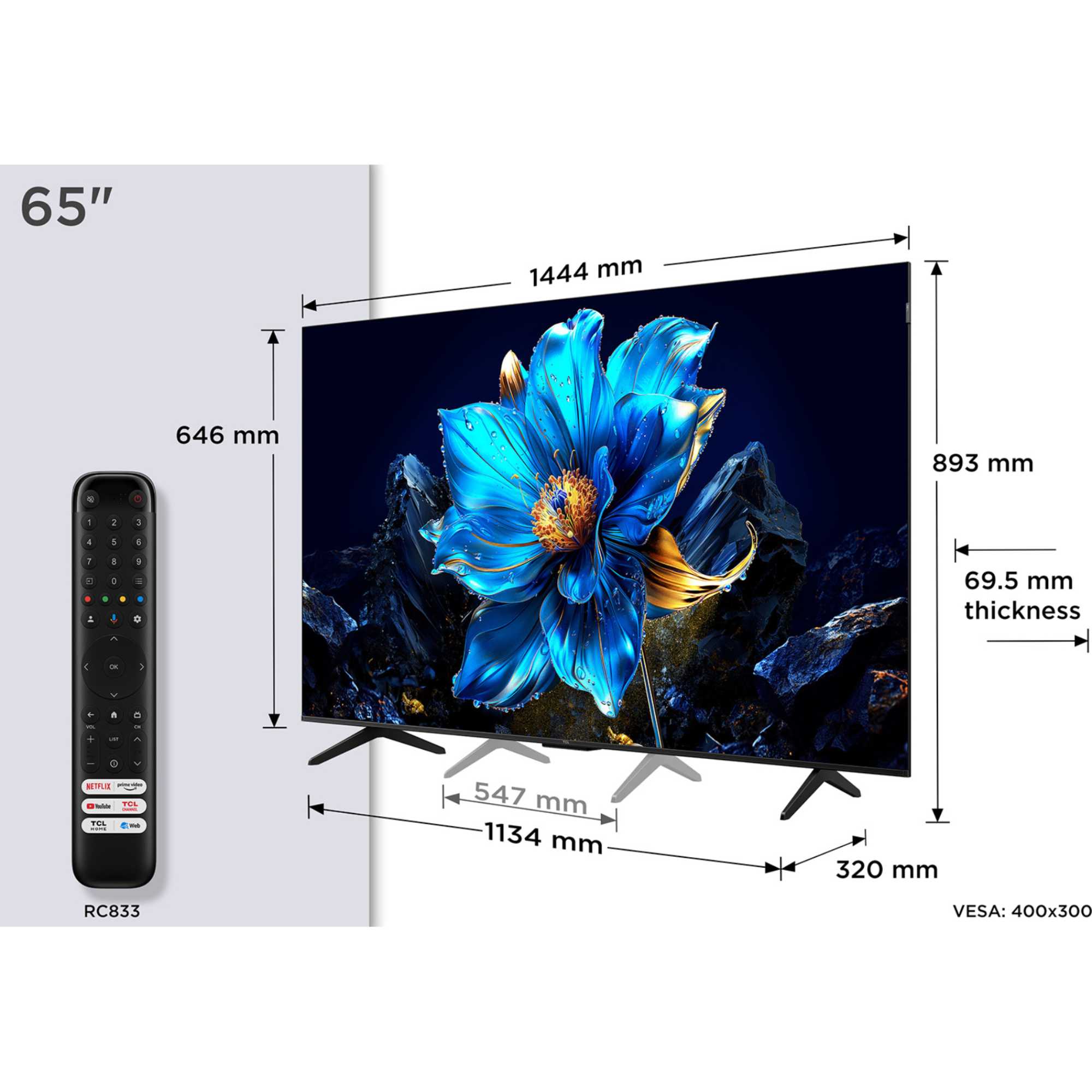 TCL 65P7K-UK 65 Inch P7K 4K QLED Ultra HD HDR Direct LED Smart Google TV