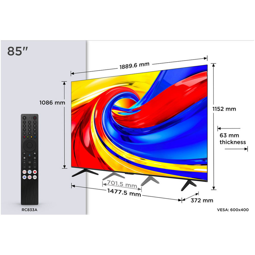 TCL 85P7L-UK 85 Inch P7L 4K Ultra HD HDR QLED Direct LED Smart Google TV 2026