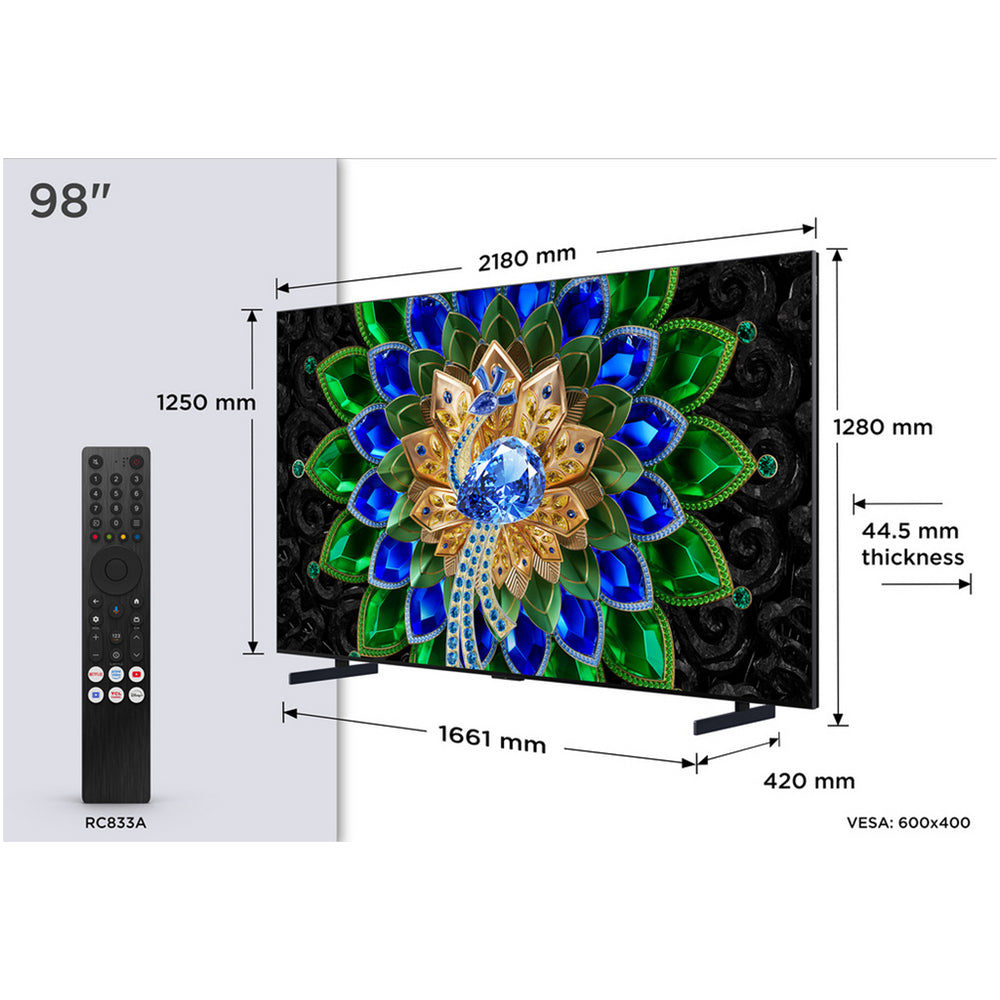 TCL 98A400U-UK 98 Inch A400U 4K Ultra HD HDR QD-Mini LED Smart Google TV 2026