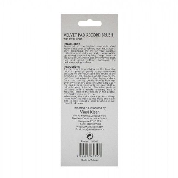 Vinyl Kleen VK003 Velvet Pad Record Cleaner With Stylus Brush