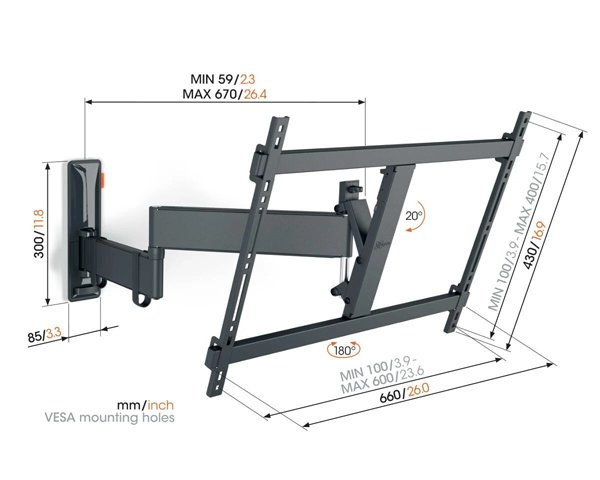 Vogels Comfort TVM 3645 Full-Motion TV Wall Mount for TVs from 40 to 77 inches Black