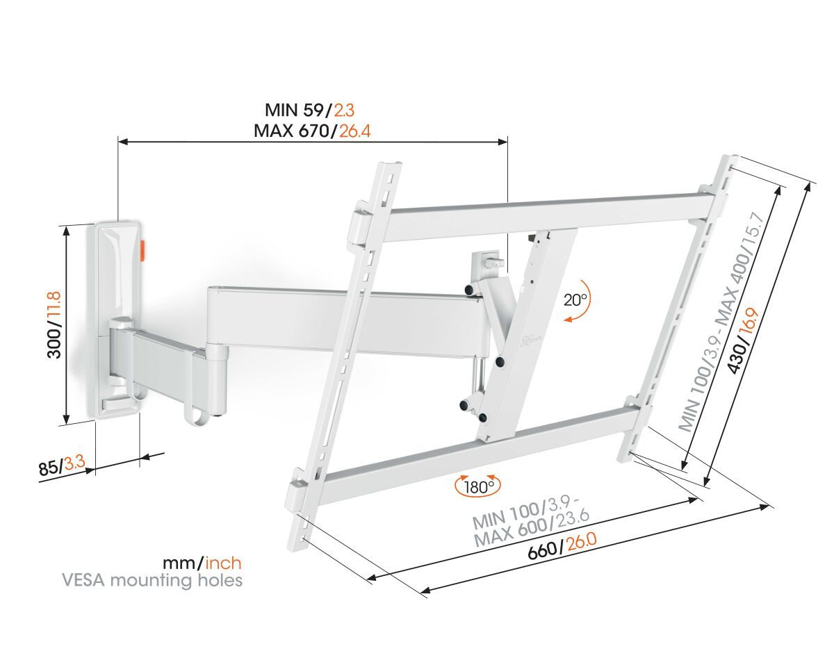 Vogels Comfort TVM 3645 Full-Motion TV Wall Mount for TVs from 40 to 77 inches White