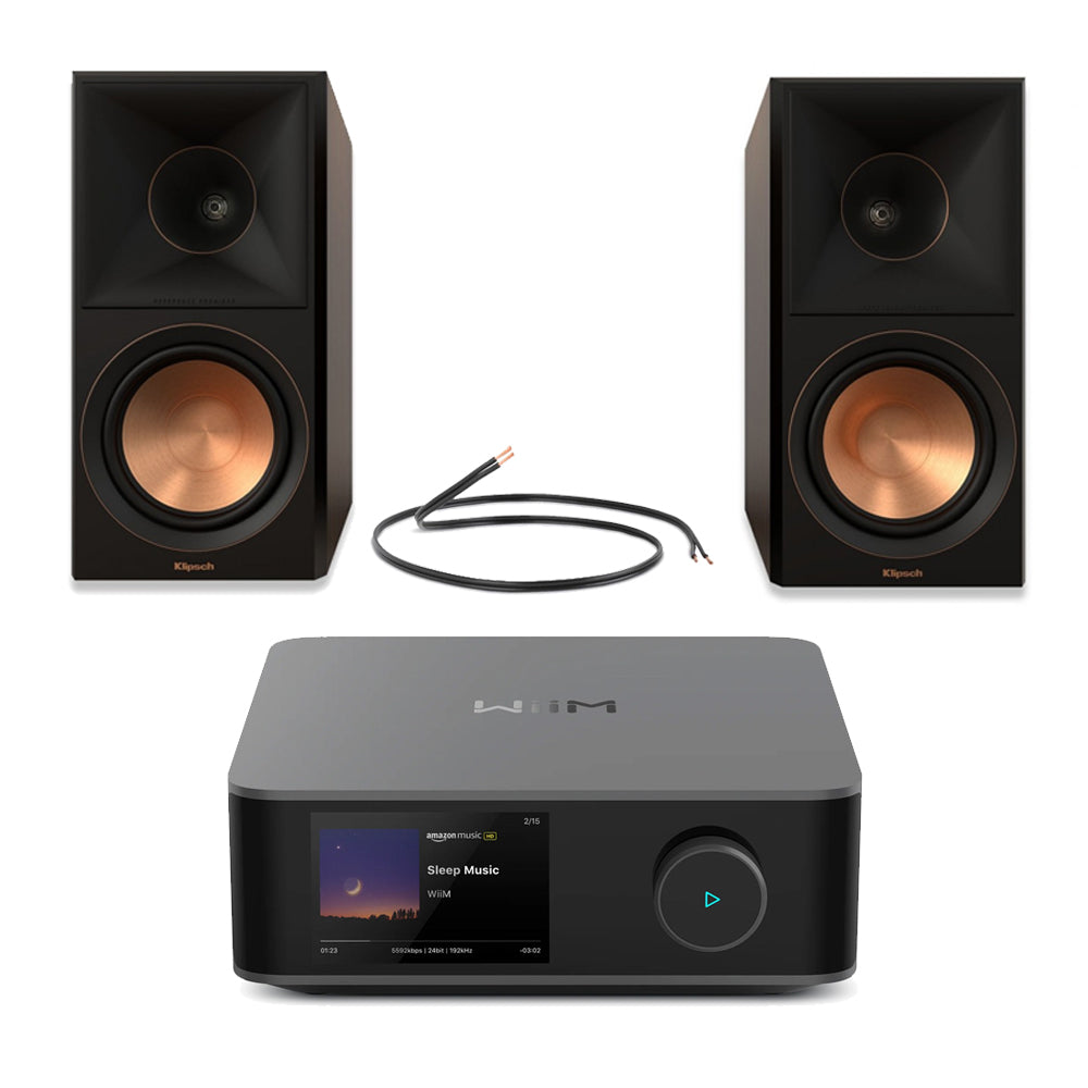 WiiM Amp Ultra Streaming Amplifier Grey with Klipsch RP-600M II Bookshelf Speakers Walnut - HiFi Package