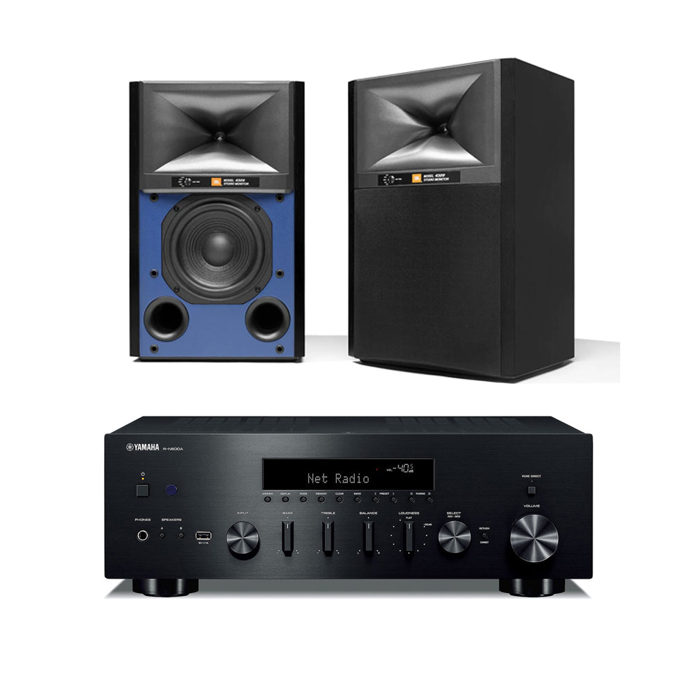 Yamaha R-N600A Network Receiver with JBL 4309 Studio Monitor Bookshelf Speakers Pair - Black