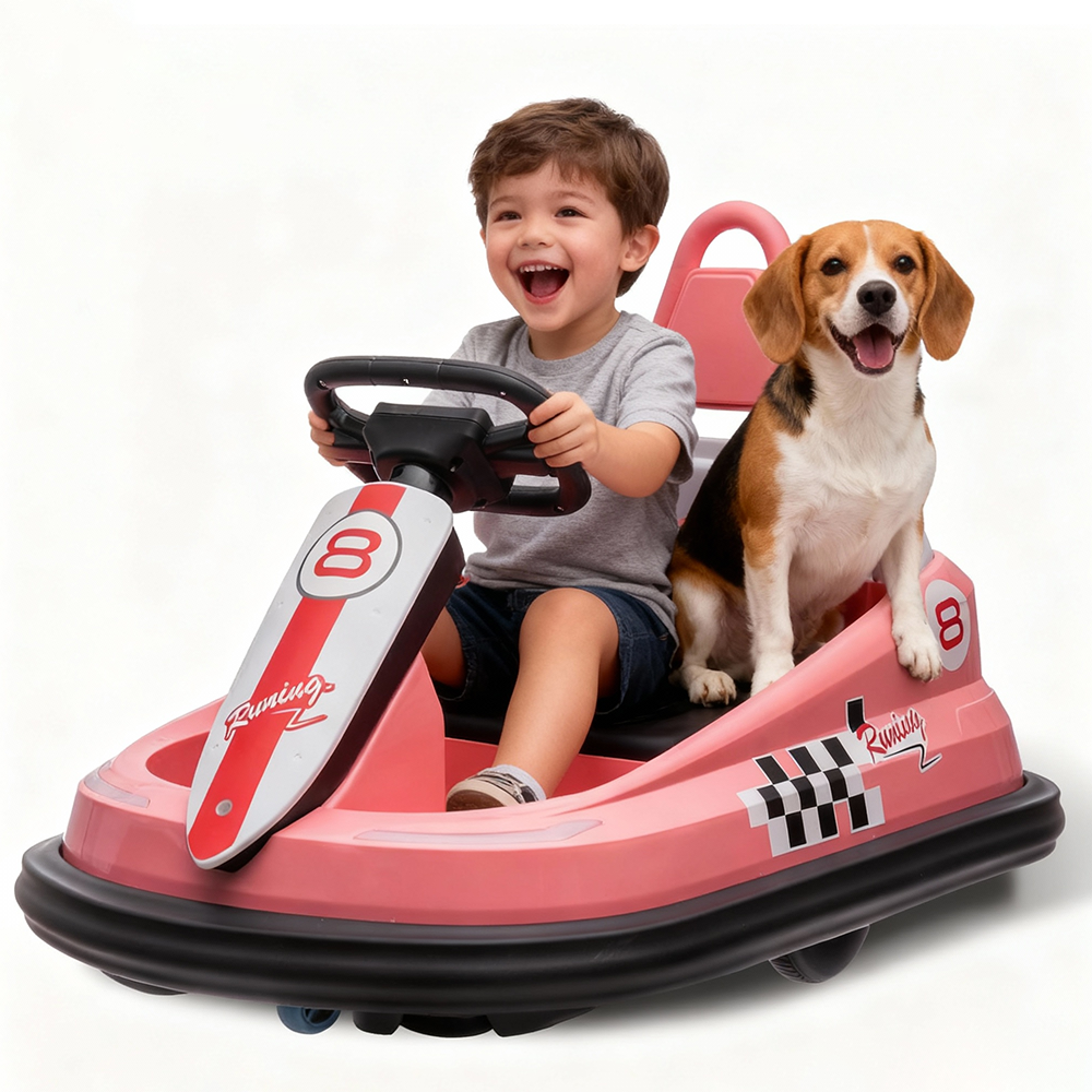 Garvee Ride - B Series: 6V Electric Ride On Toys for Kids 1.5-6 Years Old, Steering Wheel, 360 Degree Spin, 2-Speeds, Lights, Music & Horn, Safety Belts, Best for Birthday - Pink