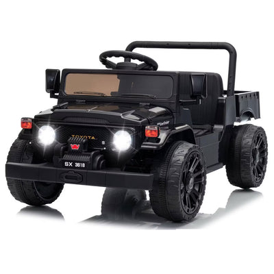 Garvee Licensed Toyota 12V 4WD Kids Electric Ride-On Pickup Truck – Battery Powered, Remote Control, wireless, LED Lights, Suspension, Soft Braking, Truck Bed Storage – For Toddlers & Big Kids – Black