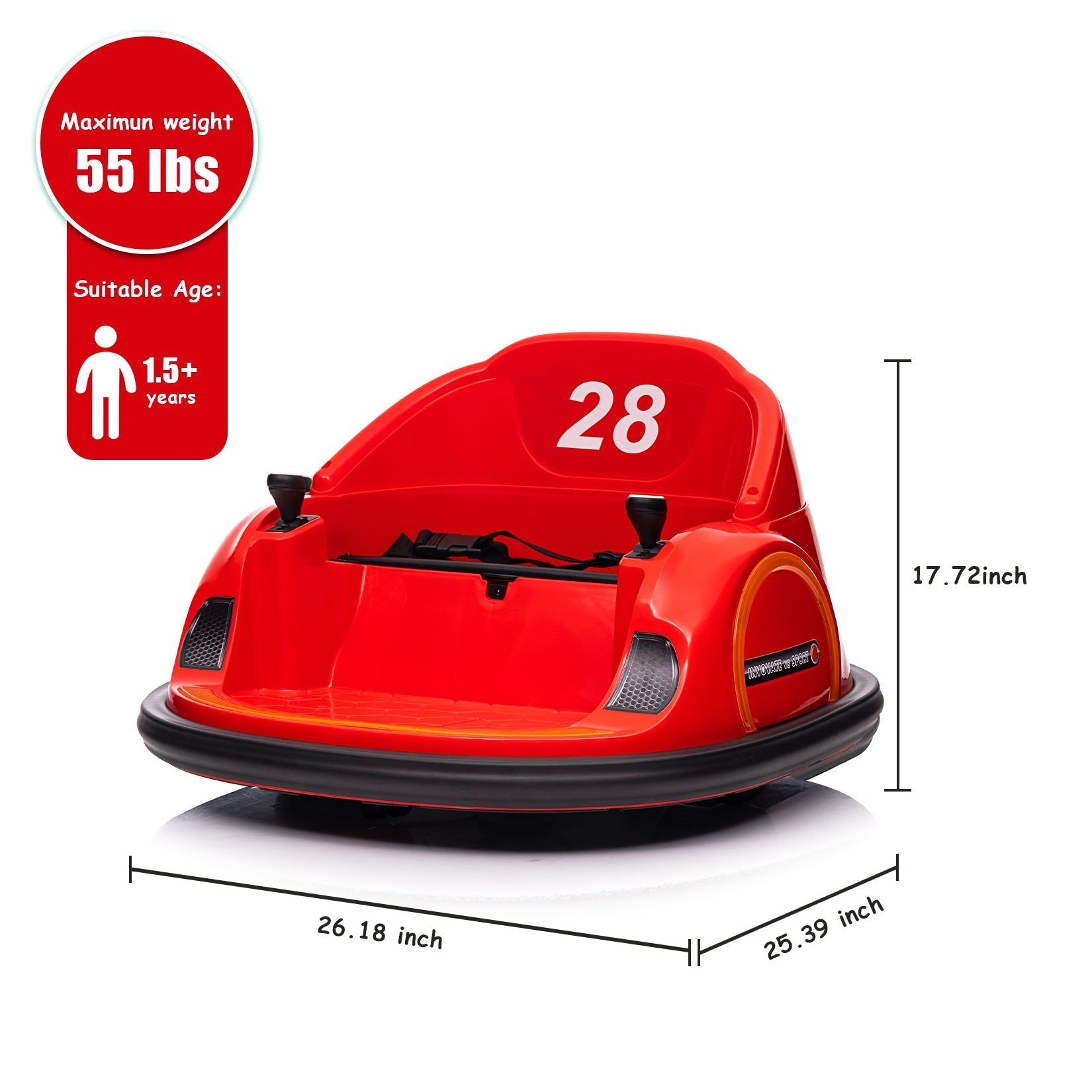 Garvee Ride - B Series: 12V Kids Ride On Bumper Car Electric Vehicle for Toddlers Ride on Toy Bumping Car with Remote Control, Battery Display, 360°Spin, LED Lights, MP3, USB, Red
