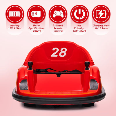 Garvee Ride - B Series: 12V Kids Ride On Bumper Car Electric Vehicle for Toddlers Ride on Toy Bumping Car with Remote Control, Battery Display, 360°Spin, LED Lights, MP3, USB, Red