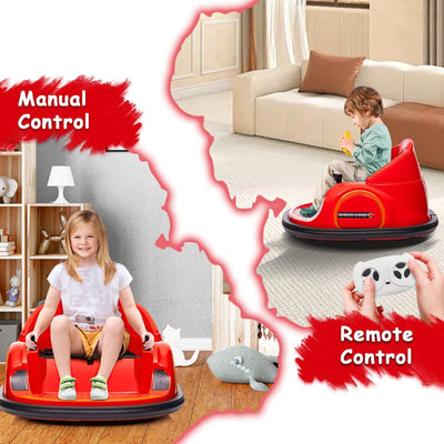Garvee Ride - B Series: 12V Kids Ride On Bumper Car Electric Vehicle for Toddlers Ride on Toy Bumping Car with Remote Control, Battery Display, 360°Spin, LED Lights, MP3, USB, Red
