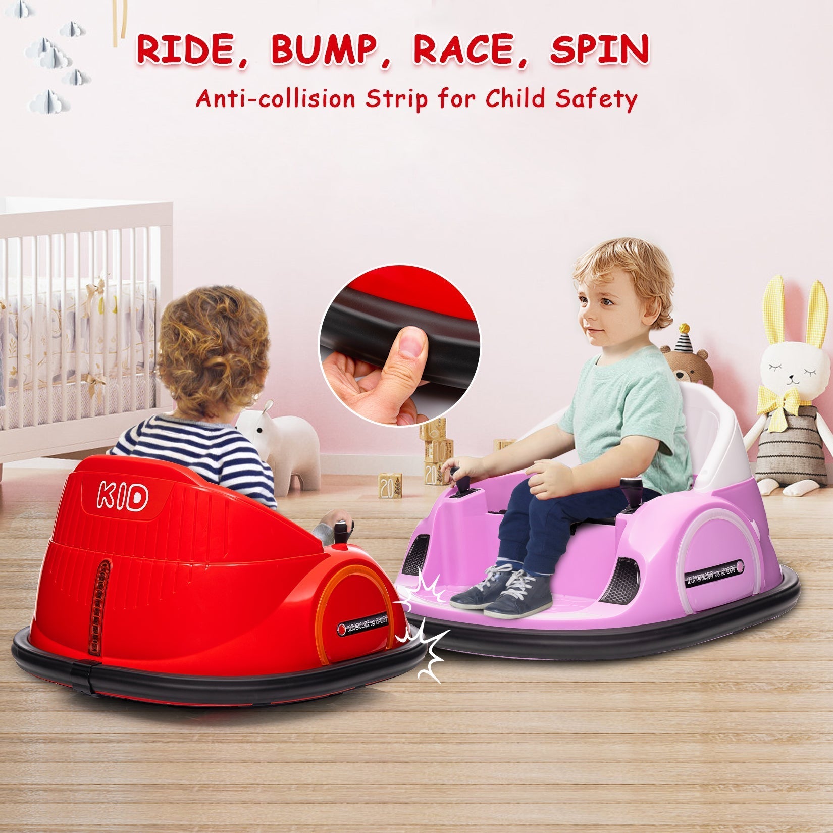 Garvee Ride - B Series: 12V Kids Ride On Bumper Car Electric Vehicle for Toddlers Ride on Toy Bumping Car with Remote Control, Battery Display, 360°Spin, LED Lights, MP3, USB, Red