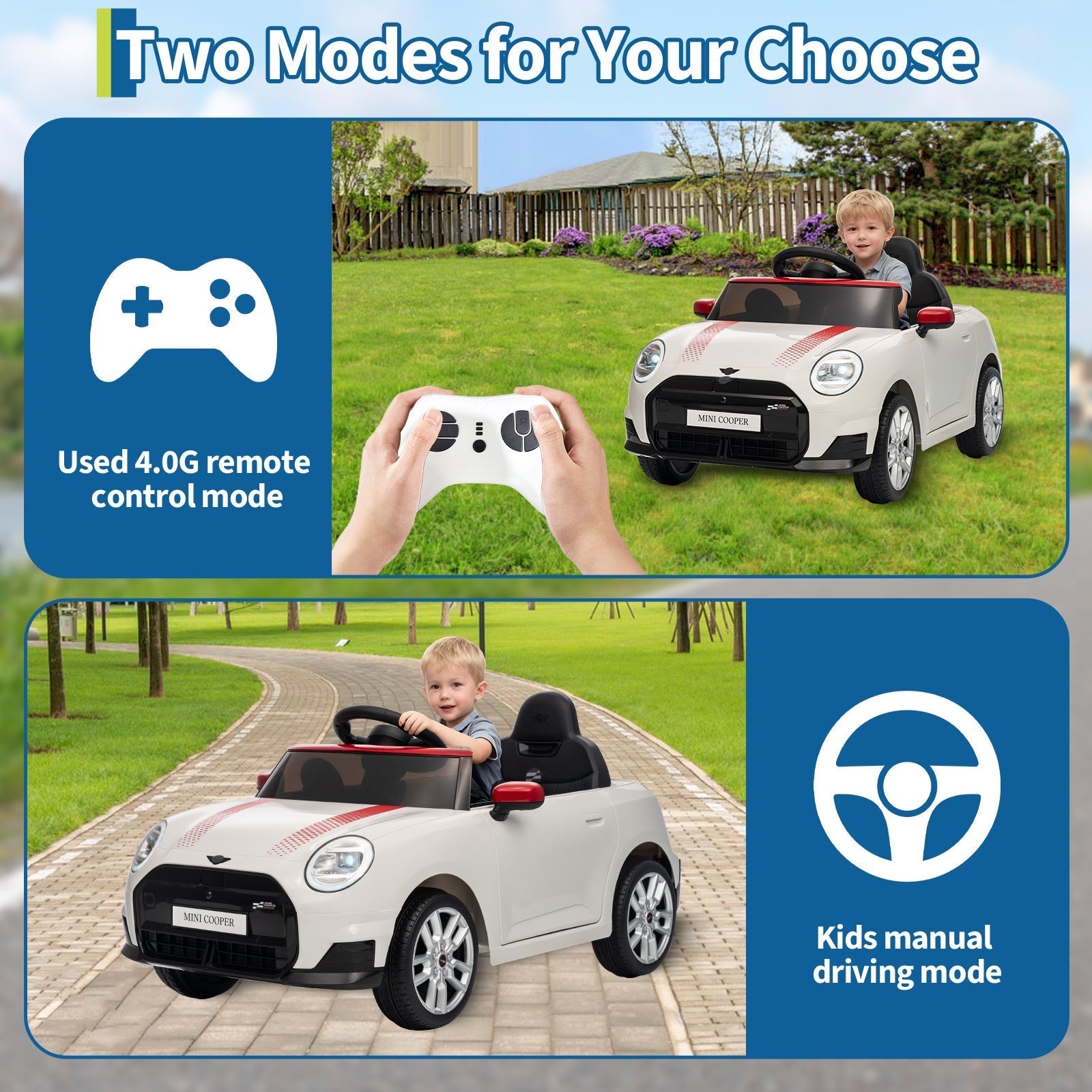 Garvee 12V BMW Mini Cooper Licensed Electric Ride-on Car for Kid, Powered by 4.5Ah Battery, Includes Positive Energy Charger, Wheels, Remote Control with Factory-Paired Code
