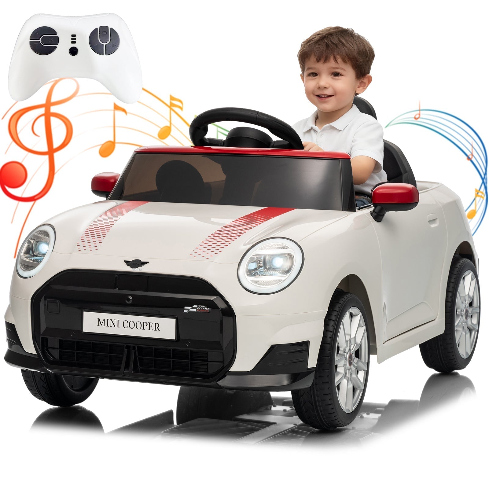 Garvee 12V BMW Mini Cooper Licensed Electric Ride-on Car for Kid, Powered by 4.5Ah Battery, Includes Positive Energy Charger, Wheels, Remote Control with Factory-Paired Code