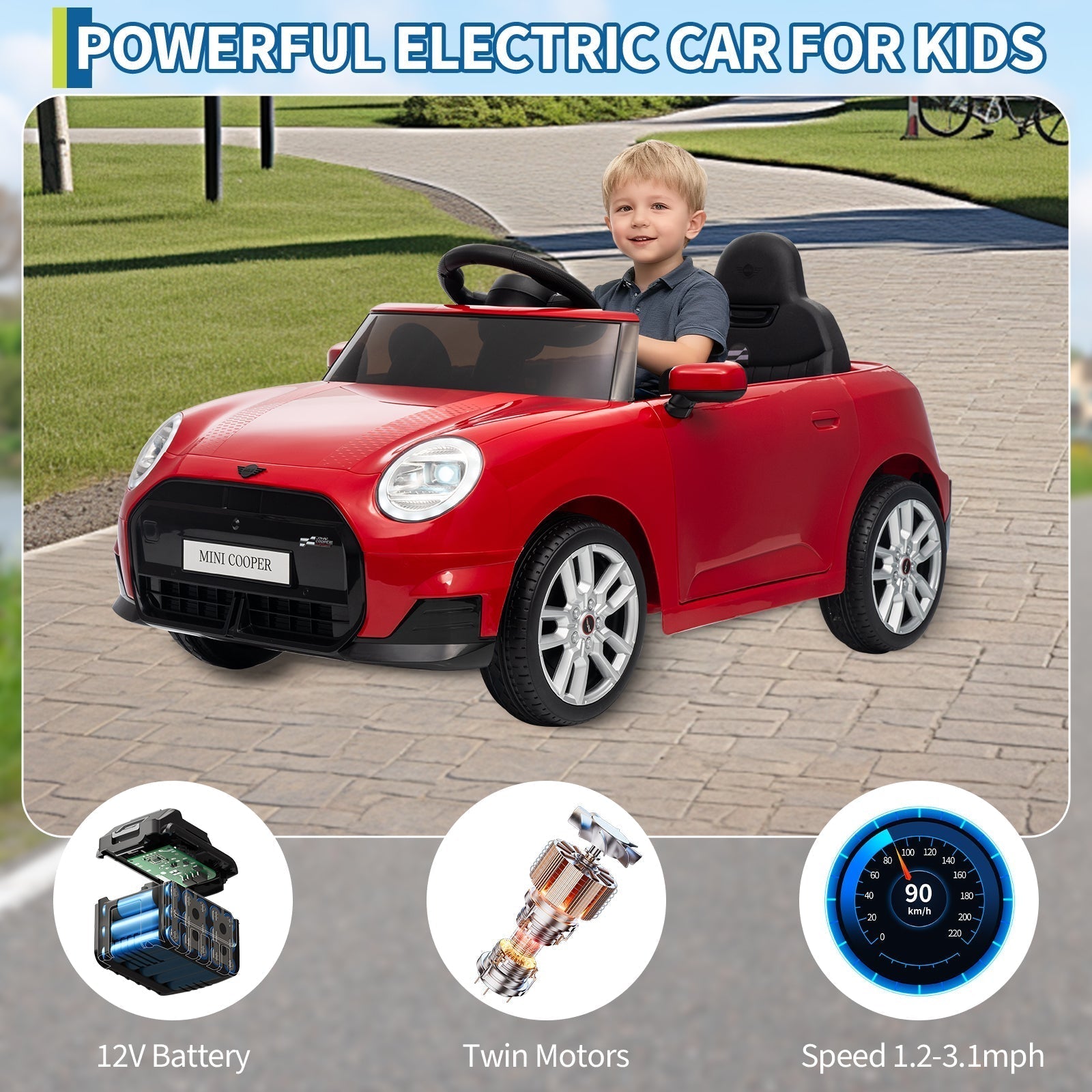 Garvee 12V BMW Mini Cooper Licensed Electric Ride-on Car for Kid, Powered by 4.5Ah Battery, Includes Positive Energy Charger, Wheels, Remote Control with Factory-Paired Code