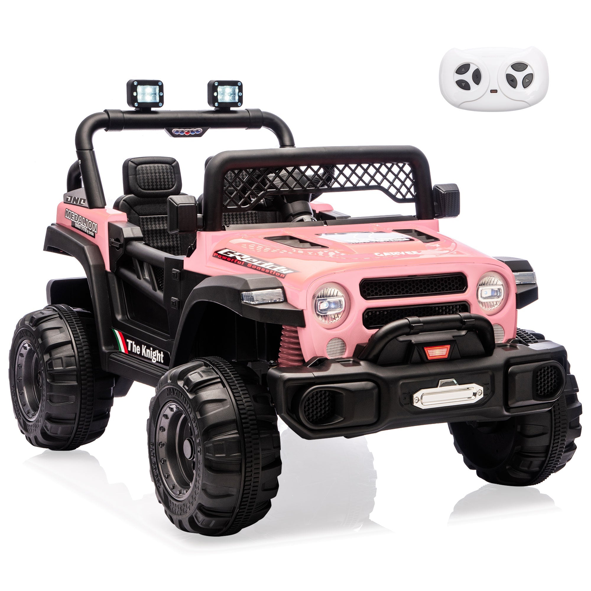 Garvee 12V Kids Electric Ride-On Truck Car – 2x550W Motors, Remote Control, 3 Speeds, Spring Suspension, LED Lights, Music, Safety Belt – Battery Powered Vehicle for Children Ages 2-8, Pink