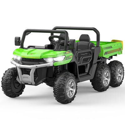 Garvee 2-Seater 6x6 Ride-On Dump Truck: 24V, Remote Control, Battery Powered UTV,Tires, 6-Wheeler, for 3 years and up - Green