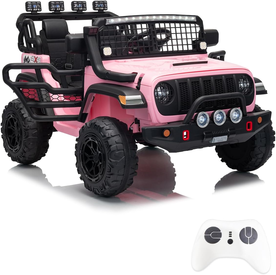 Garvee 24V Ride on Toys for Big Kids, 2-Seater Electric Ride on Car Truck with Remote Control, Four-Wheel Shock Absorbers, 4 Mph Max Speed, Music, LED Lights for Boys Girls, Pink