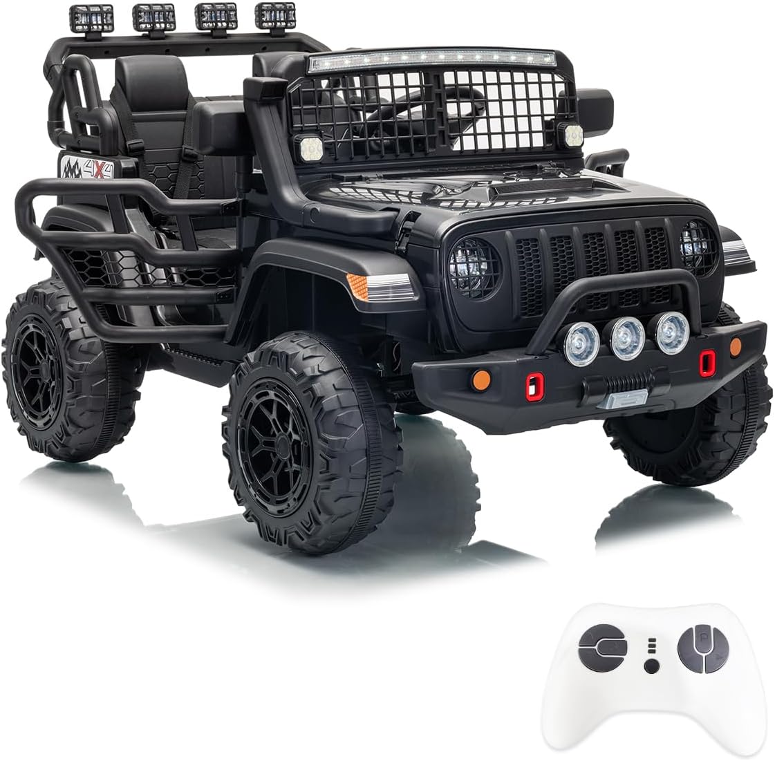 Garvee 24V Ride on Toys for Big Kids, 2-Seater Electric Ride on Car Truck with Remote Control, Four-Wheel Shock Absorbers, 4 Mph Max Speed, Music, LED Lights for Boys Girls, Black