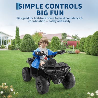 Garvee 12V Electric Ride On Car for Kids 3-8 Years, 2 * 45W Motor, Remote Control, LED Lights, Music Player & Emergency Brake, Battery Powered Cars for Toddlers & Big Kids - Black