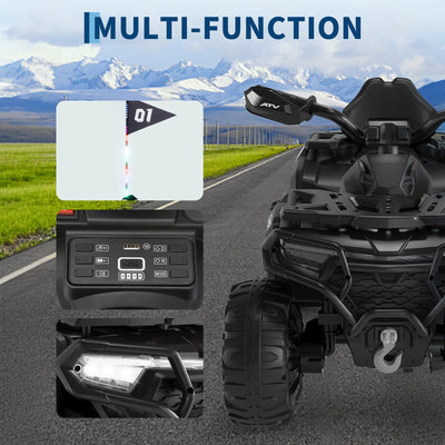 Garvee 12V Electric Ride On Car for Kids 3-8 Years, 2 * 45W Motor, Remote Control, LED Lights, Music Player & Emergency Brake, Battery Powered Cars for Toddlers & Big Kids - Black
