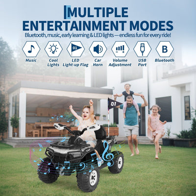 Garvee 12V Electric Ride On Car for Kids 3-8 Years, 2 * 45W Motor, Remote Control, LED Lights, Music Player & Emergency Brake, Battery Powered Cars for Toddlers & Big Kids - Black