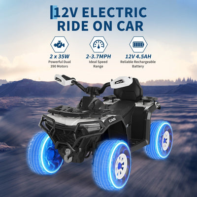 Garvee 12V Electric Ride On Car for Kids 3-8 Years, 2 * 45W Motor, Remote Control, LED Lights, Music Player & Emergency Brake, Battery Powered Cars for Toddlers & Big Kids - Black