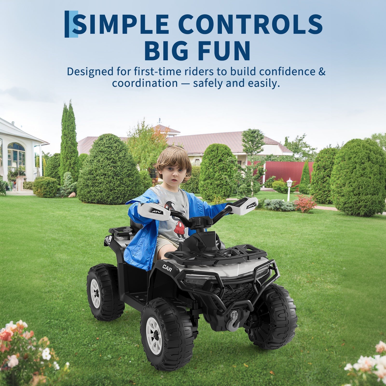 Garvee 12V Electric Ride On Car for Kids 3-8 Years, 2 * 45W Motor, Remote Control, LED Lights, Music Player & Emergency Brake, Battery Powered Cars for Toddlers & Big Kids - Black