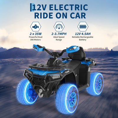 Garvee 12V Electric Ride On Car for Kids 3-8 Years, 2 * 45W Motor, Remote Control, LED Lights, Music Player & Emergency Brake, Battery Powered Cars for Toddlers & Big Kids - Blue