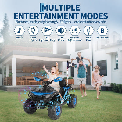 Garvee 12V Electric Ride On Car for Kids 3-8 Years, 2 * 45W Motor, Remote Control, LED Lights, Music Player & Emergency Brake, Battery Powered Cars for Toddlers & Big Kids - Blue