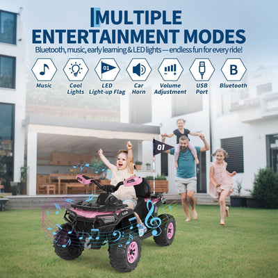 Garvee 12V Electric Ride On Car for Kids 3-8 Years, 2 * 45W Motor, Remote Control, LED Lights, Music Player & Emergency Brake, Battery Powered Cars for Toddlers & Big Kids - Pink