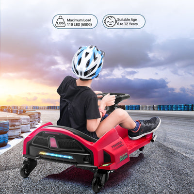Garvee Ride - G Series: 24V Drift Go-Kart for Kids: Quality Metal, 7.5mph, LED, Music, for 8-12 Years Old - Red