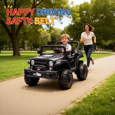 Garvee 12V Kids Electric Ride-On Truck – Dual Motors, 3 Speeds, Remote Control, LED Lights, Music, Spring Suspension, Safety Belt, Storage – Battery Powered Off-Road Car Toy for Boys & Girls Ages 2-8, Black