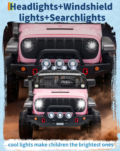 Garvee 24V Ride on Toys for Big Kids, 2-Seater Electric Ride on Car Truck with Remote Control, Four-Wheel Shock Absorbers, 4 Mph Max Speed, Music, LED Lights for Boys Girls, Pink