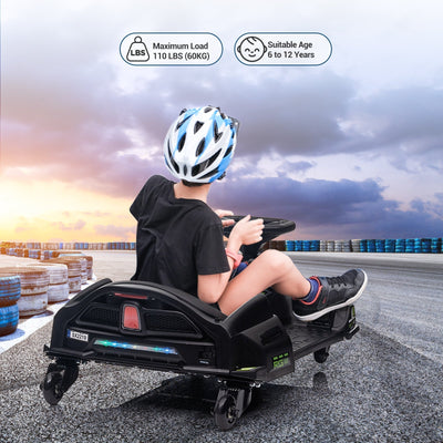 Garvee Ride - G Series: 24V Drift Go-Kart for Kids: Quality Metal, 7.5mph, LED, Music, for 8-12 Years Old - Black