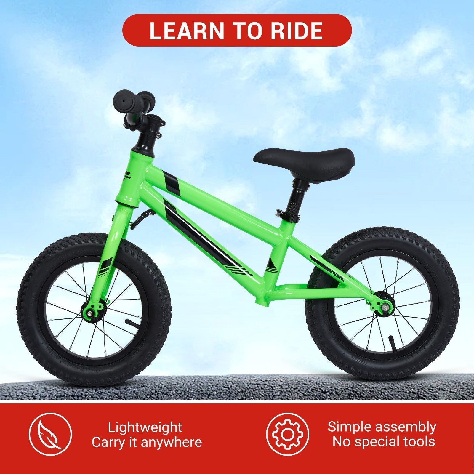 Garvee Lightweight Balance Bike for Toddlers 2-6 Years - No Pedal Design, Adjustable Handlebar & Seat, Aluminum Frame, EVA Tires (Green)