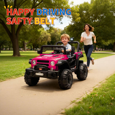 Garvee 12V Kids Electric Ride-On Truck – Dual 550W Motors, 3 Speeds, Remote Control, Spring Suspension, LED Lights, Music Player, Safety Belt – Battery Powered Car for Kids Ages 3-8, Rose