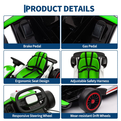 Garvee Ride - G Series: 6+,24V Drift Kart with 2X200W Strong Motor, 7AH Big Battery, Electric Pedals, Electric Go Kart Outdoor Race Toy - Green & White