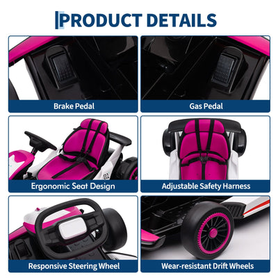 Garvee Ride - G Series: 6+,24V Drift Kart with 2X200W Strong Motor, 7AH Big Battery, Electric Pedals, Electric Go Kart Outdoor Race Toy - Pink