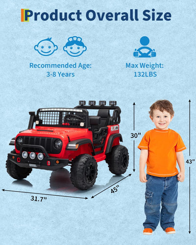 Garvee 24V Ride on Toys for Big Kids, 2-Seater Electric Ride on Car Truck with Remote Control, Four-Wheel Shock Absorbers, 4 Mph Max Speed, Music, LED Lights for Boys Girls, Red