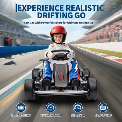 Garvee Ride - G Series: 6+,24V Drift Kart with 2X200W Strong Motor, 7AH Big Battery, Electric Pedals, Electric Go Kart Outdoor Race Toy - Black