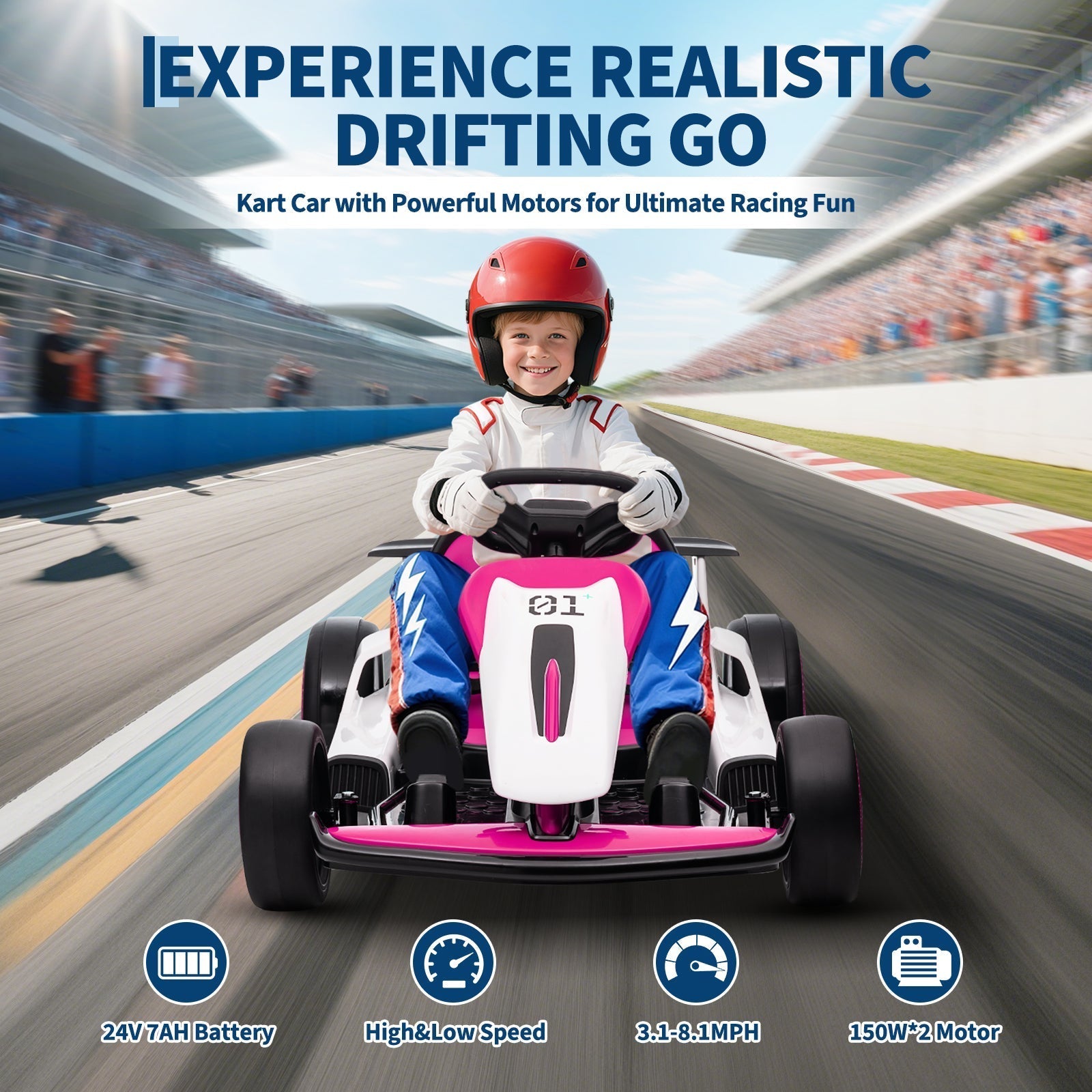 Garvee Ride - G Series: 6+,24V Drift Kart with 2X200W Strong Motor, 7AH Big Battery, Electric Pedals, Electric Go Kart Outdoor Race Toy - Pink