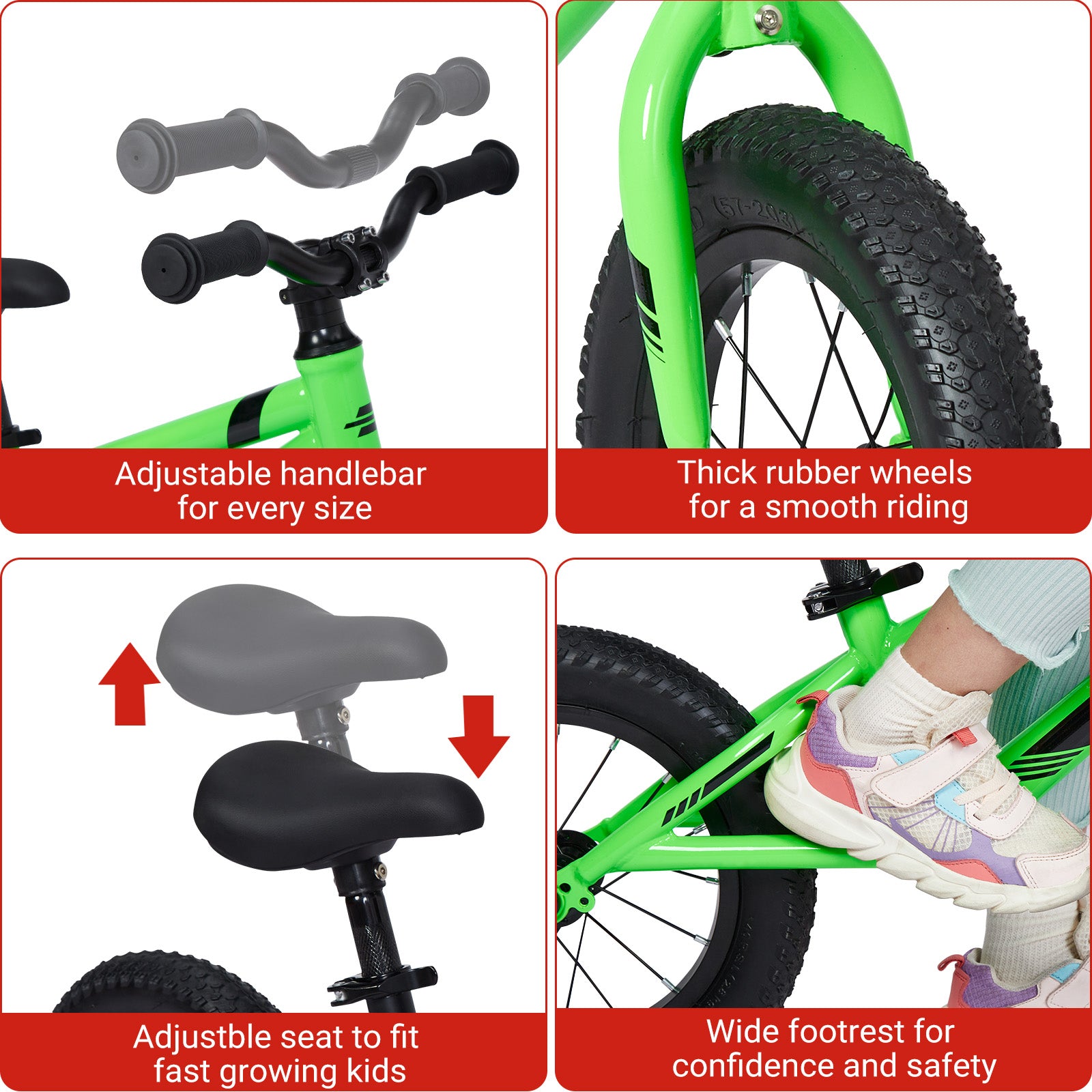 Garvee Lightweight Balance Bike for Toddlers 2-6 Years - No Pedal Design, Adjustable Handlebar & Seat, Aluminum Frame, EVA Tires (Green)