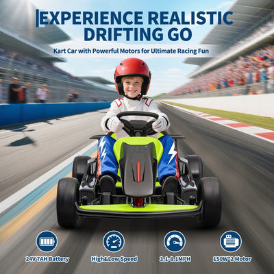 Garvee Ride - G Series: 6+,24V Drift Kart with 2X200W Strong Motor, 7AH Big Battery, Electric Pedals, Electric Go Kart Outdoor Race Toy - Green