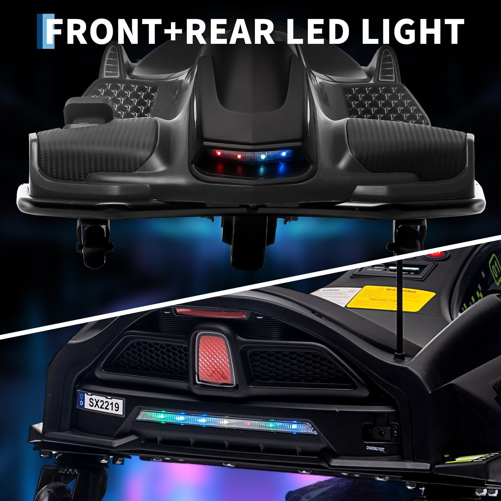 Garvee Ride - G Series: 24V Drift Go-Kart for Kids: Quality Metal, 7.5mph, LED, Music, for 8-12 Years Old - Black