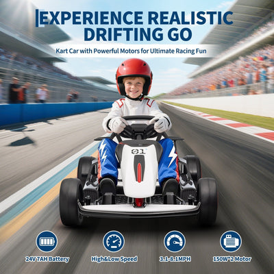 Garvee Ride - G Series: 6+,24V Drift Kart with 2X200W Strong Motor, 7AH Big Battery, Electric Pedals, Electric Go Kart Outdoor Race Toy - White