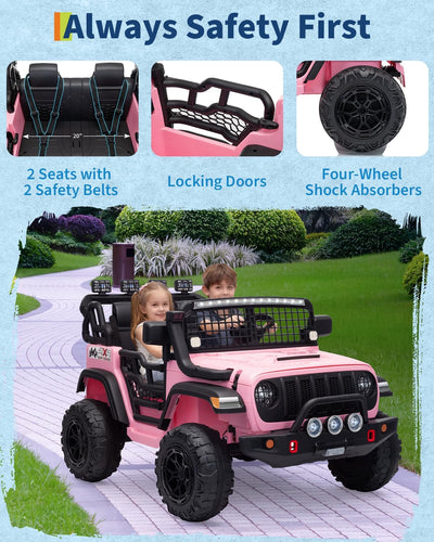 Garvee 24V Ride on Toys for Big Kids, 2-Seater Electric Ride on Car Truck with Remote Control, Four-Wheel Shock Absorbers, 4 Mph Max Speed, Music, LED Lights for Boys Girls, Pink