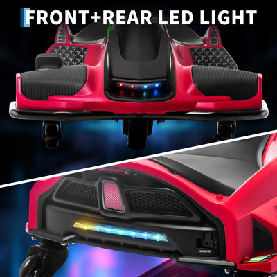 Garvee Ride - G Series: 24V Drift Go-Kart for Kids: Quality Metal, 7.5mph, LED, Music, for 8-12 Years Old - Red