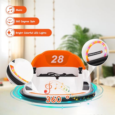 Garvee Ride - B Series: 12V Ride On Bumper Car for Kids Ride on Toy Gifts Toddlers Electric Bumping Car with Remote Control, Battery Display, 360 Degree Spin, LED Lights, Music, Orange