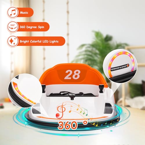 Garvee Ride - B Series: 12V Ride On Bumper Car for Kids Ride on Toy Gifts Toddlers Electric Bumping Car with Remote Control, Battery Display, 360 Degree Spin, LED Lights, Music, Orange